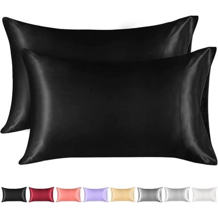 Sateng putetrekk for hår og hud Putetrekk i silkepute batch 2 fleksible putevar Pakke med 2 dronning med konvoluttlukking Standard 20x26 Inches Black