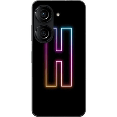 Yhteensopiva Puhelinkuori Asus Asus Zenfone 10 Minimalistinen neonkirjain H väriä vaihtavassa valossa mustaa taustaa vasten modernilla typografisell