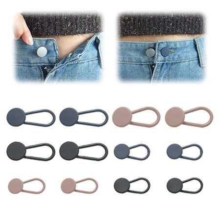 Knapforlænger til Bukser, Taljeforlænger Bukser, Elastiske Taljeforlængere til Bukser, Shorts, Jeans, Nederdele og Graviditetsbukser (12 STK)