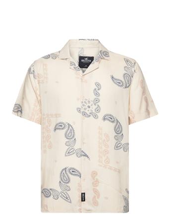 Hco. Guys Wovens Kortermet Skjorte Creme Hollister*Betinget Tilbud