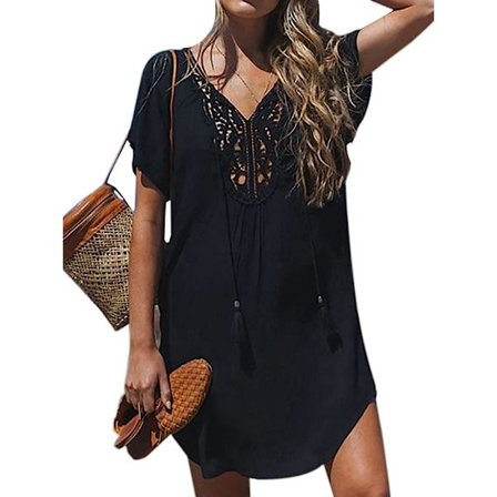 Kvinders Strandkjole Blonde Strandtunika V-hals Kort Sommer