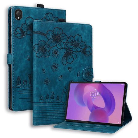 För Lenovo Tab K10C/Tab E10C Fodral Kortplatser Läder Tablet Ställ Folio Omslag Blomma Katt