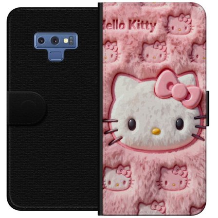 Kompatibelt Lommeboketui til Samsung Galaxy Note9 Hello Kitty rosa fluffy bakgrunn med ikoniskt ansikt og kawaii-estetikk