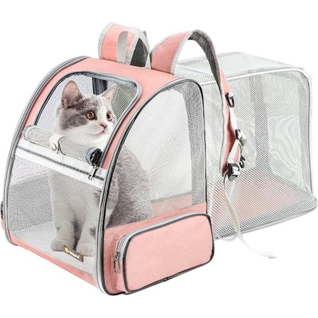 SQCLV Katt Ryggsekk - Utvidbar Kjæledyrtransportør for Mellomstore Katter og Små Hunder opptil 17 lbs - Pustende, Sammenleggbar & Myk Katt Reiseveske 