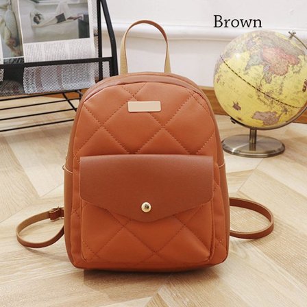 Mote Liten ryggsekk Dame Skuldervesker Diamond Grids BRUN