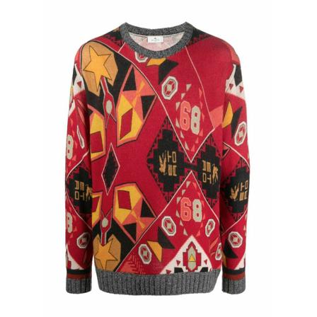 Etro, Round-neck Knitwear Rood, Heren, Maat:L