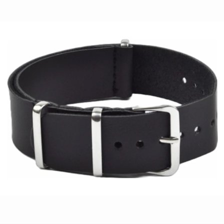 Natoband läder 18/20/22 mm svart med stift
