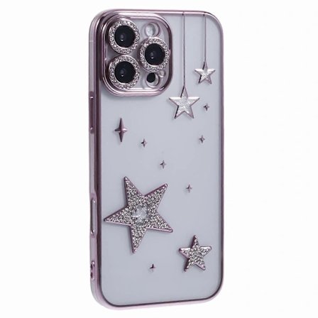 Etui til iPhone 16 Pro Max 3D Bling Stjerner Elektroplettering TPU Transparent Mobiltelefon Etui