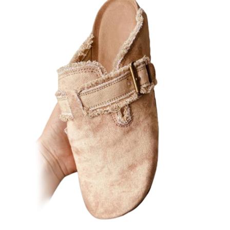 Kvinnors Mules Casual Flats Skor med spänne Design Modetryck för sommaren beige 38