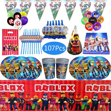 Roblox Kalasartiklar Ballonger Pappersmuggar Tallrikar Servisset Barn Roblox Födelsedagsfest Dekoration Roblox Spel Fe