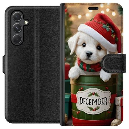 Kompatibelt Lommeboketui til Samsung Galaxy A15 5G Desember valp Jul søt hund nissehue gave koselig jul valp søt festlig ferie snø lys bedårende varm