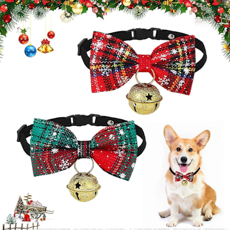 2 st Hundhalsband, Jul Fluga Hundhalsband Justerbara Djurhalsband med Säkerhetslås Spänne Anti-kvävning Rosett (Rosett)