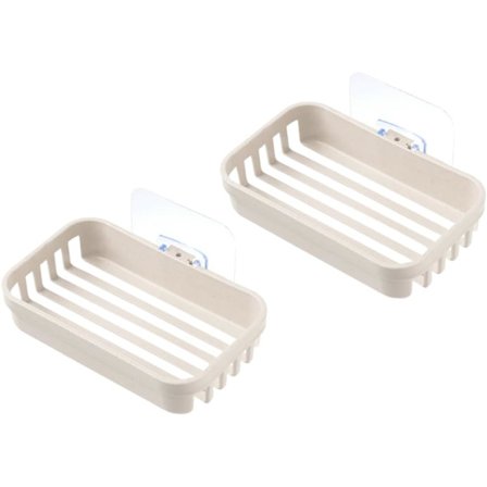 2-delt sæbeskål i silikone med dræn, sæbeholder uden boring, egnet til brusebad, badekar, vask, badeværelse, køkken og bordplader (Beige)