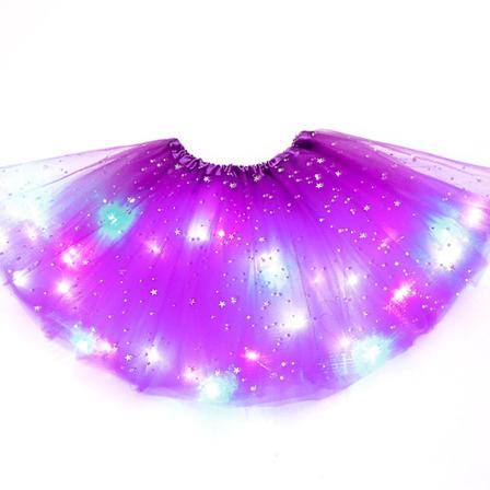 Prisfall! 2024 LED-jentetutuskjørt med lys, festlig ballettkjole for barn, hudvennlig, elastisk midjebåndsdesign, paljetter dark purple