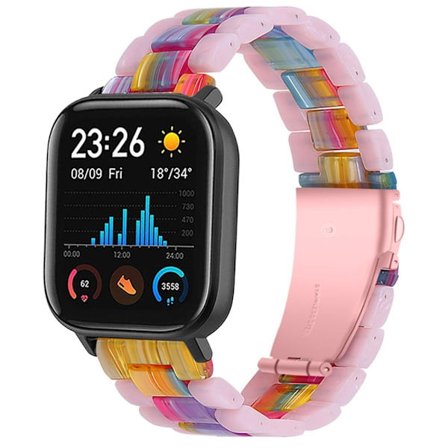 20mm Amazfit Youth Edition 1S / GTR 42mm / GTS farve splejset harpiks urrem - Glitter Pink / Farverig