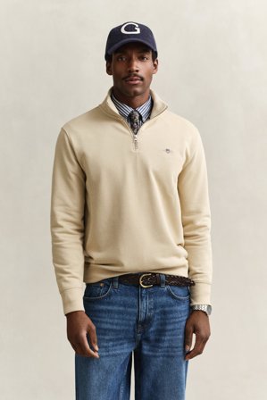 GANT Herren Sweatshirt mit halblangem Reißverschluss (S) Beige