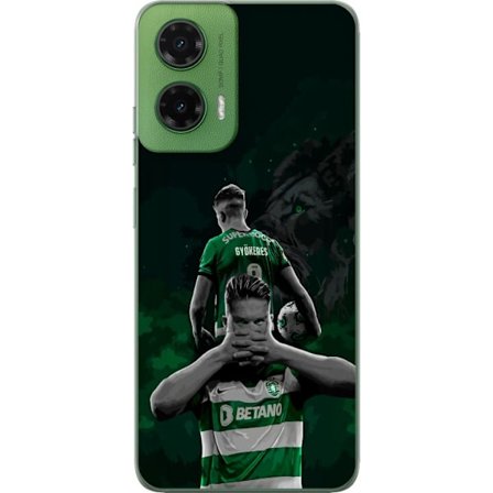 Kompatibel Mobilcover til Motorola Moto G35 Neonmotiv med teksten "Gaming er i mit DNA" på en blå og rød murvæg med en lysende DNA-spiral.