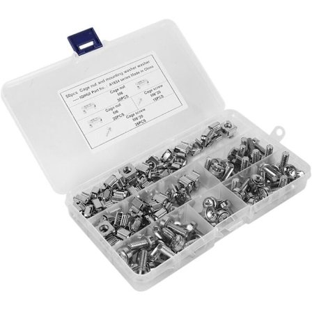 50 sett M6 hull firkantet hull og skrue med skive for serverrack-skap (M6 X 20 mm) (Mutter a bur a skive a skrue)