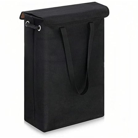 Vikbar Tvättkorg 45L – Med Lock & Handtag – Smal – Svart