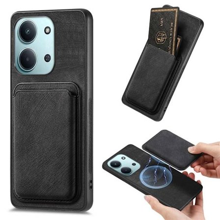 SKALO Xiaomi Redmi 15C (173mm) PU-nahkainen magneettinen korttikotelo Suojakuori - Musta