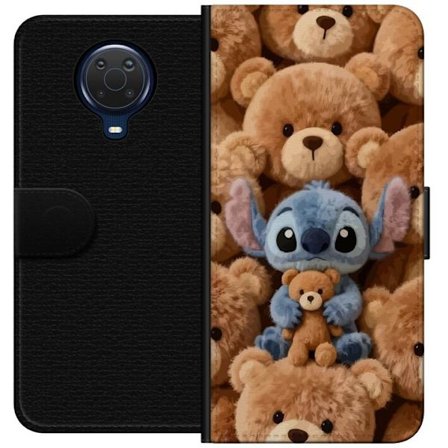 Kompatibel Tegnebogsetui til Nokia G20 Stitch omgivet af brune teddybjørne med en lille teddybjørn i armene i en sød og hyggelig kawaii-design