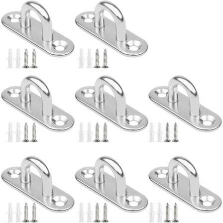 8-pack Ögonplatta i Rostfritt Stål med Ögla M5, Metallfästningsringar för Hängande Artiklar, Markiser, Däckplattor, Silver