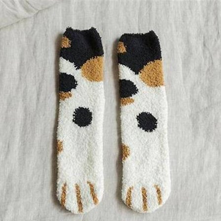 Muodikkaat naisten kissantassu raidalliset sukat paksut korallifleece tyttöjen yöunet sukat lattiasukat