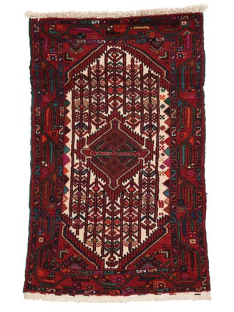 Persischer Hamadan Teppich 72X115 Schwarz/Dunkelrot (Wolle, Persien/Iran)
