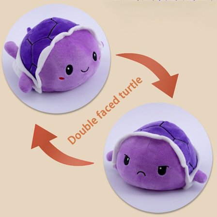 Original vendbar skilpadde plysj | Glad grønn blits + sint grønn | Vis humøret ditt uten et ord 15cm