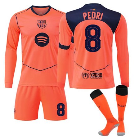 25-26 FC Barcelona NO.8 PEDRI Långärmad Tröja Set Barn Vuxen Fotbollsutrustning Med Strumpor NO.8