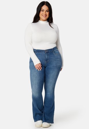 BUBBLEROOM Tove High Waist Flared Superstretch Medium blue Tøj