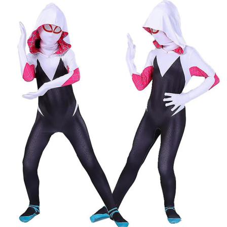 4-10 år jenter Spider Gwen med maske cosplay jumpsuit kostyme 5-6 Years