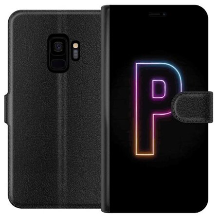 Kompatibel Tegnebogsetui til Samsung Samsung Galaxy S9 Minimalistisk neonbogstav P i farvegradient og lyseffekt mod sort baggrund i digital neonstil