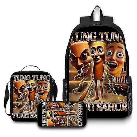 Italiensk Brainrot Tung Tung Sahur Skoletaske Isoleret Madpakke Penalhus