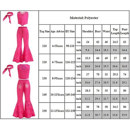 Halloween Barbie -asu, vaaleanpunainen liivi, pitkät housut ja huivi, Barbie-elokuvan cosplay-asu, asukokonaisuus lapsille, tytöille, karnevaaliin, 