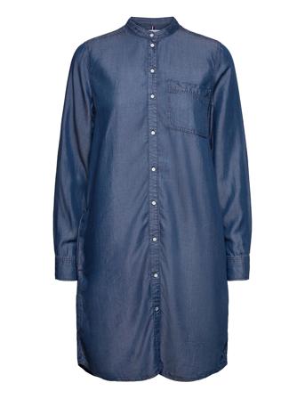 Chambray Short Shirt Dress Ls Knelang Kjole Marineblå Tommy Hilfiger