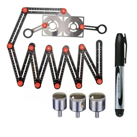 Aluminium legering Multi vinkel lineal finder mål lineal med 2 bor flise hul locator