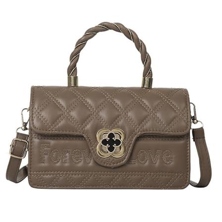 Liten quiltad crossbody-väska och handväska med flikkedja axelväska för kvinnor brun