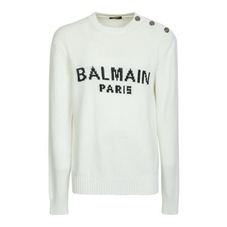 Balmain Intarsia-logo button jumper Hvid, Herre Strik