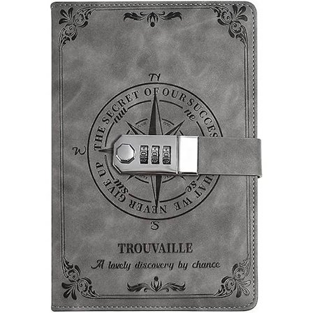 A5 Dagbok med Lås, Vintage Nautisk Mønster Lær, Med Penneholder Oppbevaringsdesign, Egnet Som En Personlig Reise Notat Gave Grå