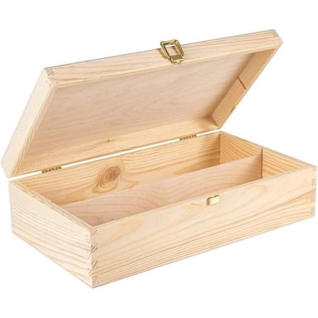 Vinlåda i trä Present omålad | Förvaringslåda | 2 flaskor | 35 x 21 x 11 cm - KREATIV DEKO