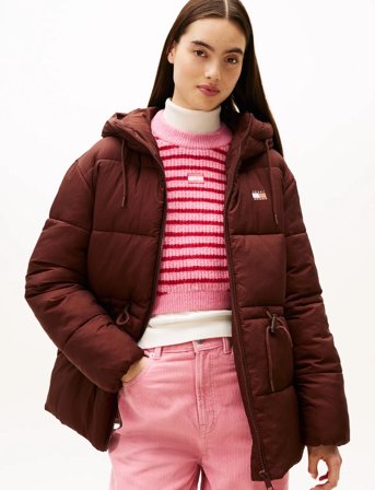 Tommy Jeans Tjw Hooded Midi Puffer Jacket - Burgundy - L