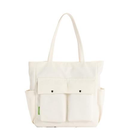 Kvinnor Multi Fickor Dragkedja Vattentät Lätt Tote Väska Casual Stor Axel Handväskor Söta Canvas College Totes,Vit