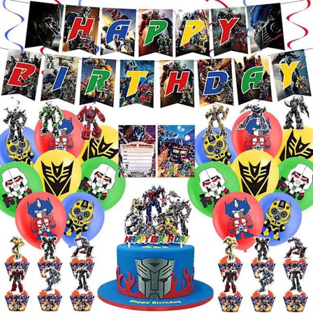 Transformers Tema Bursdagsfest Dekorasjoner Transformers Trekkfliker Kakeinnsatser Ballonger Spiral Charms - Perfekt
