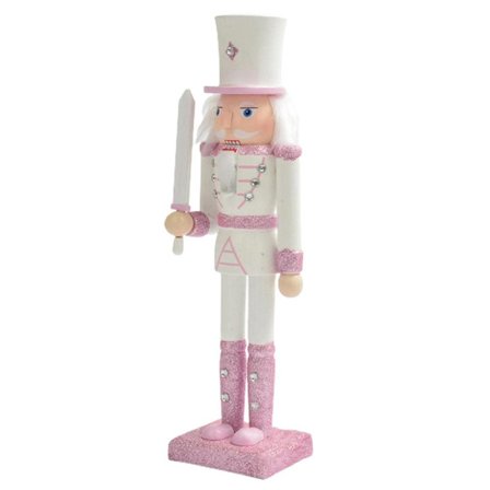 30cm Pink Træ Nøddeknækker Figur Hvidt Hår Rhinestone Indlagt Dukke Nøddeknækker Legetøj Ornament