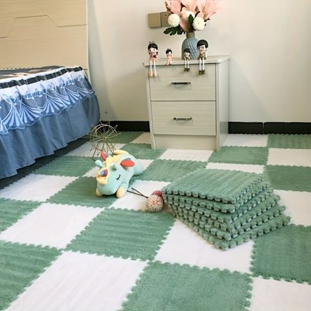 12 st Plush Pusselskumgolvmatta, Kvadratiska Sammanlåsande Mattor, Fluffig Area Matta, Skyddande Halksäkra Komfortdynor Skumgolvmattor