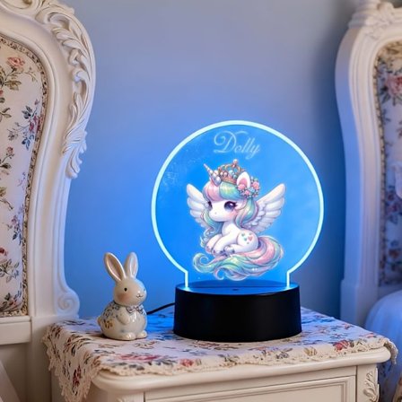 Tilpasset Regnbue Enhjørning 3D Fargeskiftende LED Nattlys med Navn/Tekst - Plug & Play Kontrollert Sengelampe Egnet for Gutter Jenter, Romdekor