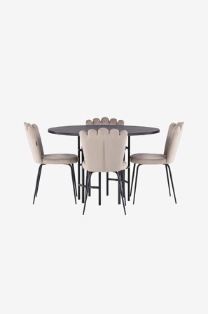 Venture Home - Spisegruppe Copenhagen med 4 stk spisestoler Limhamn - Svart - Spisegruppe 4 personer - Fra Homeroom