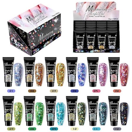 12 Färger Poly Nail Extension Gel Polish Set Självlysande Solid Färg Neon Gel Nagelkonst Design Nybörjarkit Gåva