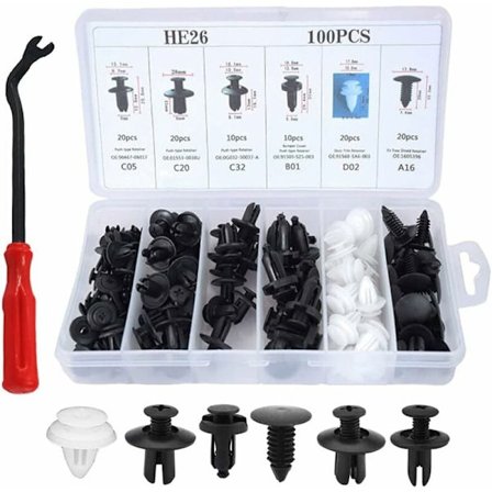 Rivet Plastik Clips 100 Stykker Plastik Bil Clips Peugeot Clips Karosseri Trim Clips med Fjernelsesværktøj Universelle Bil Clips til Auto Biler 